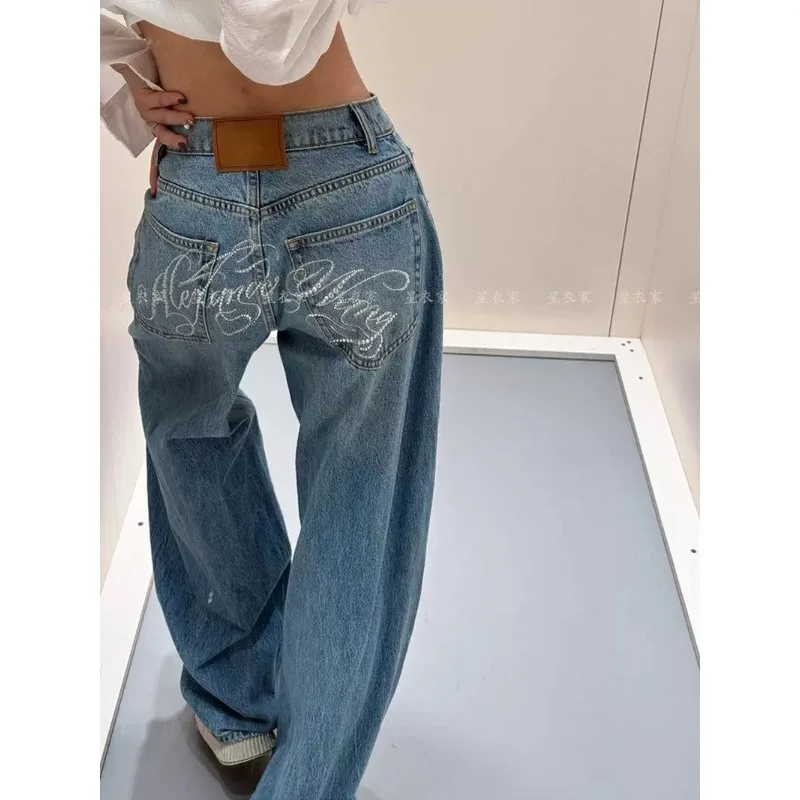 Pantalones vaqueros holgados de pierna ancha para mujer, pantalones informales, diseño Retro Vintage, estilo americano, moda de gran tamaño desgastada elegante
