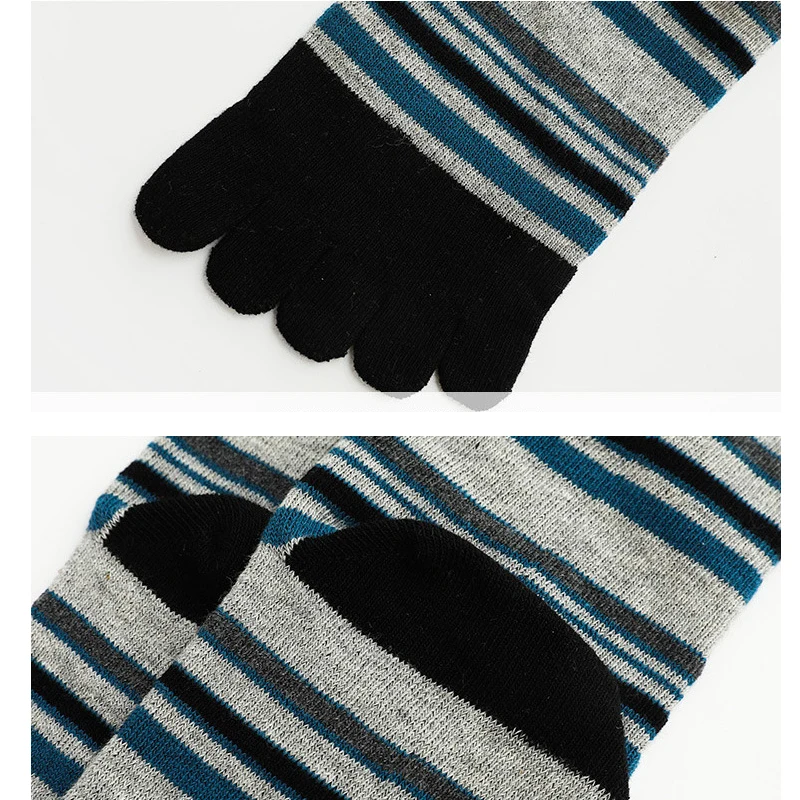 5 Pairs Man Calf Socks with Fingers Long Cotton Fashion Thin Striped Business Sport Separate Toe Sock Japanese Style Warm Sokken