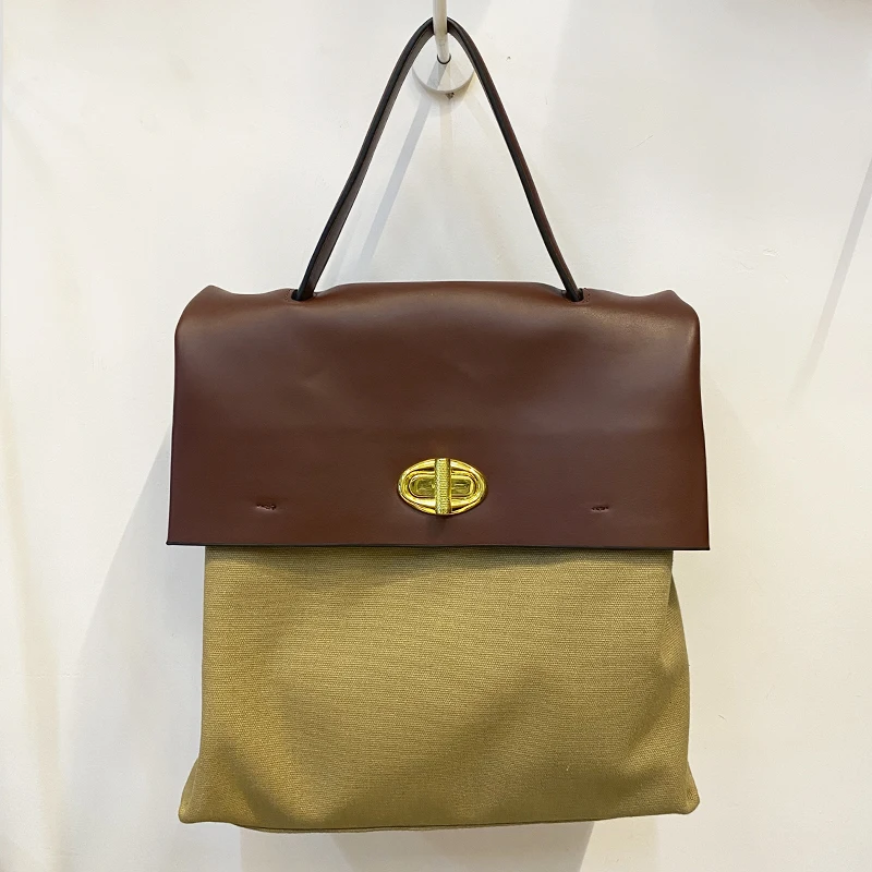 thumbnail image 1 of Mochila estilo preppy, bolsos de diseñador de lujo para mujer, novedad de 2023, en lona de PU, bolso de mano con asa superior, bolsos de hombro medianos vintage, 1 of 4