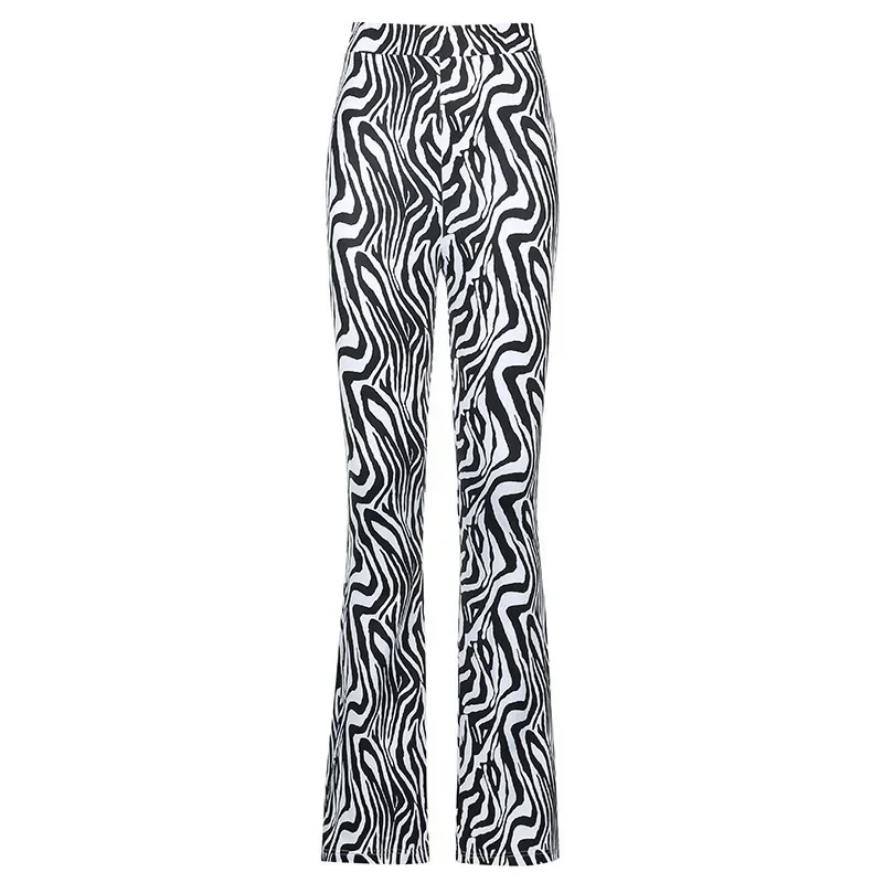 2024 New Autumn New Elastic Waist Zebra Print Elastic Casual Micro Flare Pants Women Sweatpants Casual Streetwear Y2K