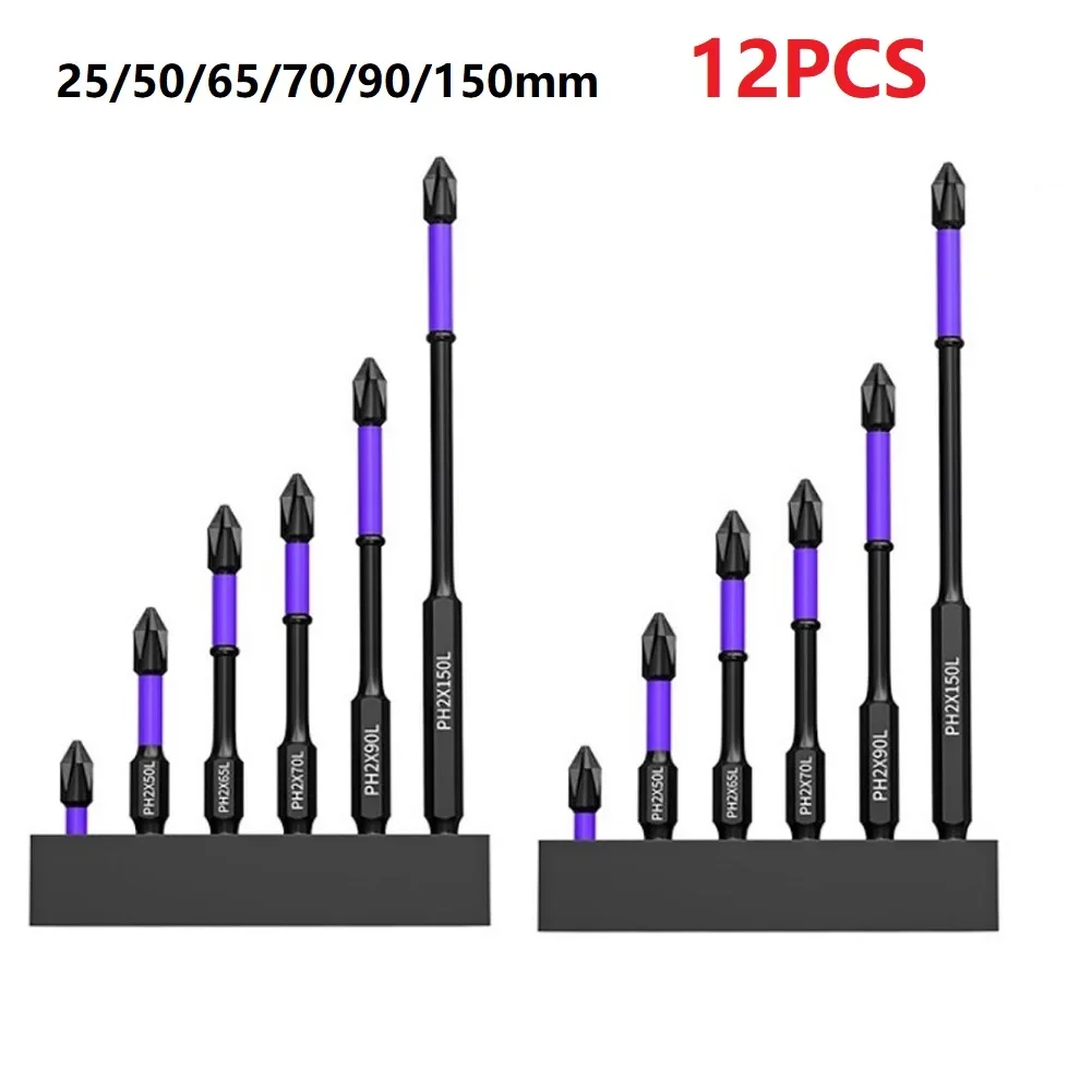 

12/10/6/5/1PCS Non-slip PH2 Magnetic Batch Head Cross Screwdriver Hardness Drill Bit Screw Driver Hand Tool 25/50/65/70/90/150mm