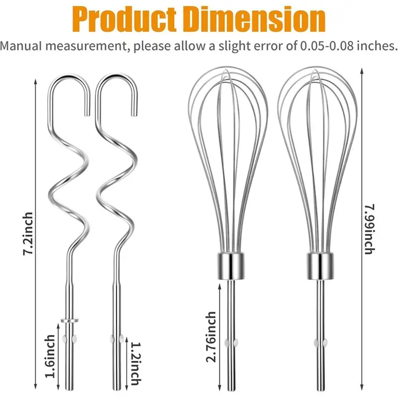 【PASSIONE 】For Kitchenaid Hand Mixers Compatible Accessories:Hand Mixer Attachments Egg Beater Blending Rod Dough Hook Whisk Ble