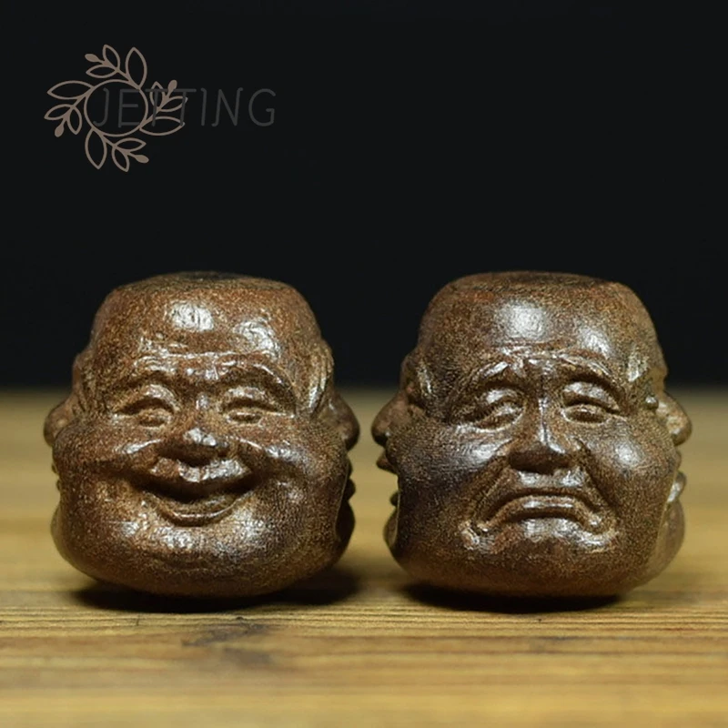 중국 손으로 조각된 나무 티베트 불교 사면 부처님 머리 동상, 실내 사무실 홈 데코, 수집품