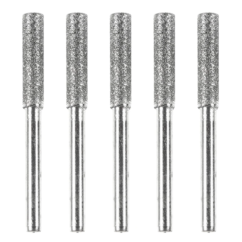 5pcs/Set Diamond Grinding Heads Diamond Cutting Grinding Heads Drill Bits Chainsaw Sharpener Grinding Carving Tools 4/4.8/5.5mm