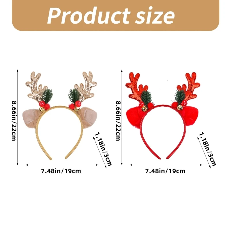 91AD Festival Reindeer Antlers Hair Hoop Headbands for Christmas and Costume Event