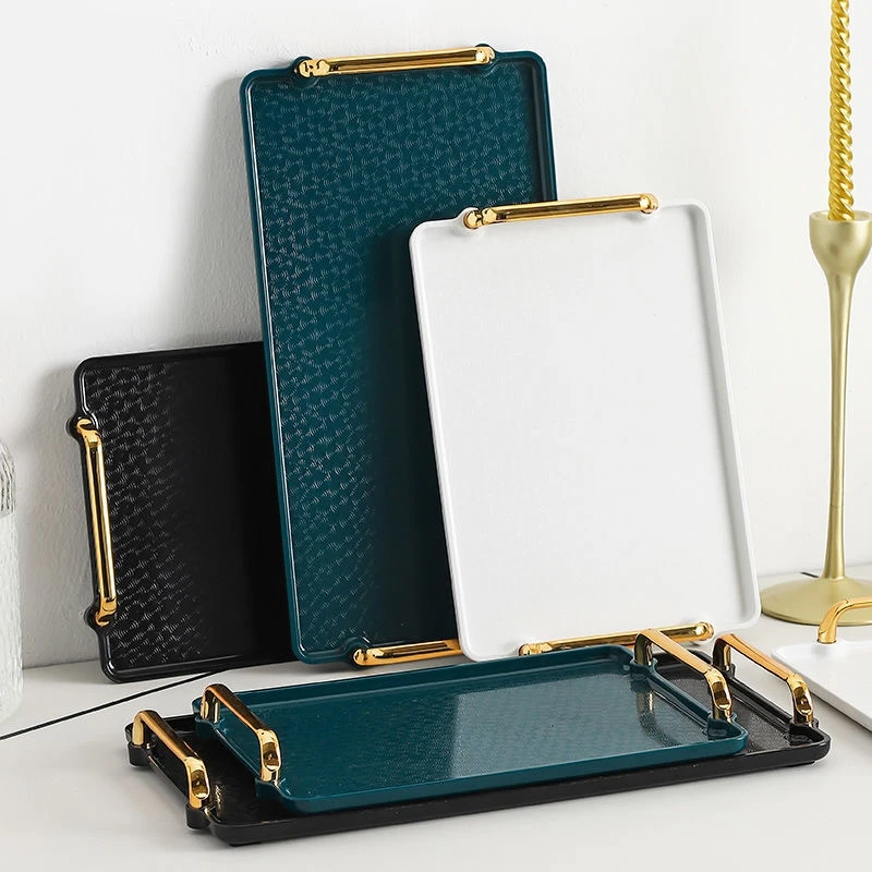 Storage tray Luxurious Rectangular Storage Tray Plastic Serving Tray with Handle Fruit Snacks Dessert Dinner Plate Tea Food Cosmetic Pan