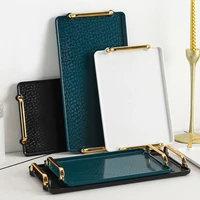 Luxurious Rectangular Storage Tray Plastic Serving Tray with Handle Fruit Snacks Dessert Dinner Plate Tea Tray Food Cosmetic Pan 1
