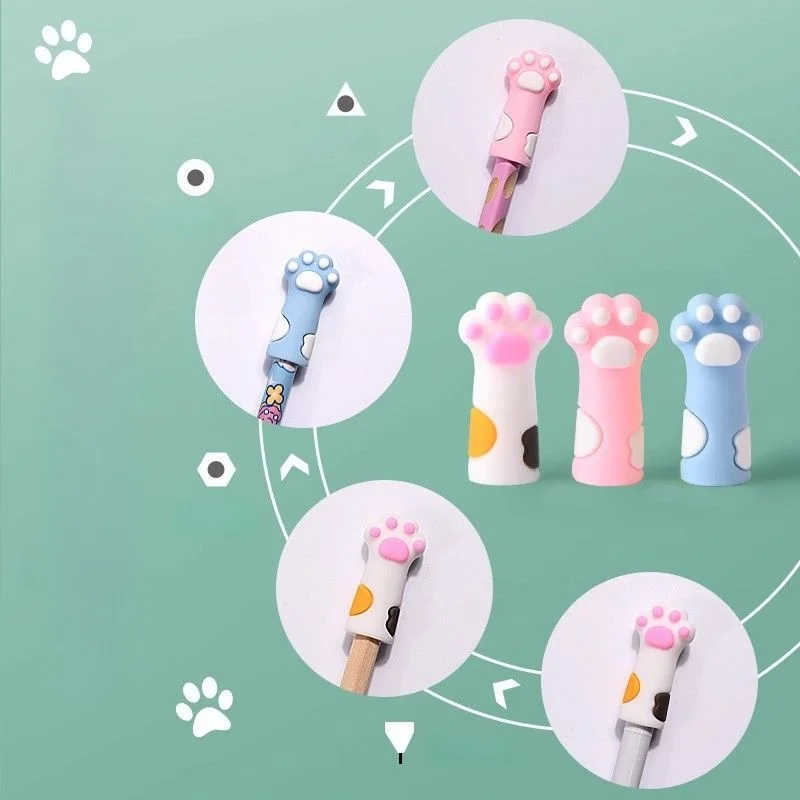 6개 귀여운 고양이 발 모양 뜨개질 바늘 스토퍼 실리콘 보호 캡 DIY 직조 도구 바느질 액세서리