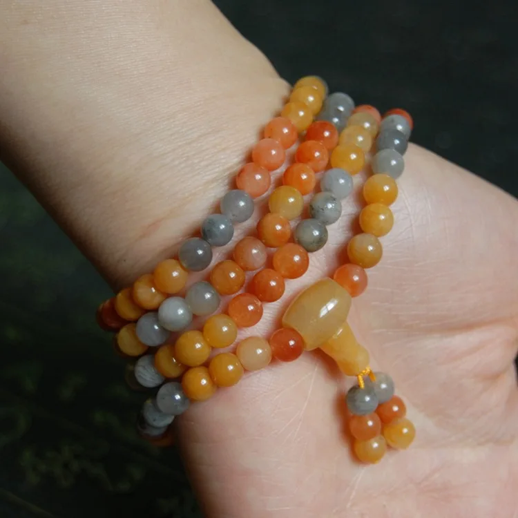 Natural 100% Real Gold Filigrana Jade Carve Round Beads Bracciali Con Perline Tricolore Per Coppie Donna Uomo Regalo Con Bracciale In Giada