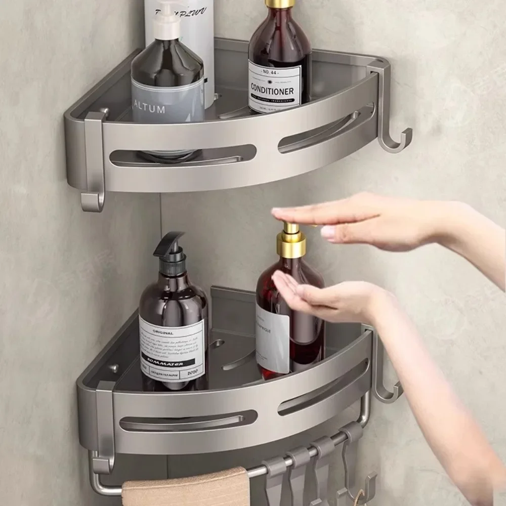 Bathroom Storage Rack Aluminum Wall Hanging Triangular Basket Shower Room