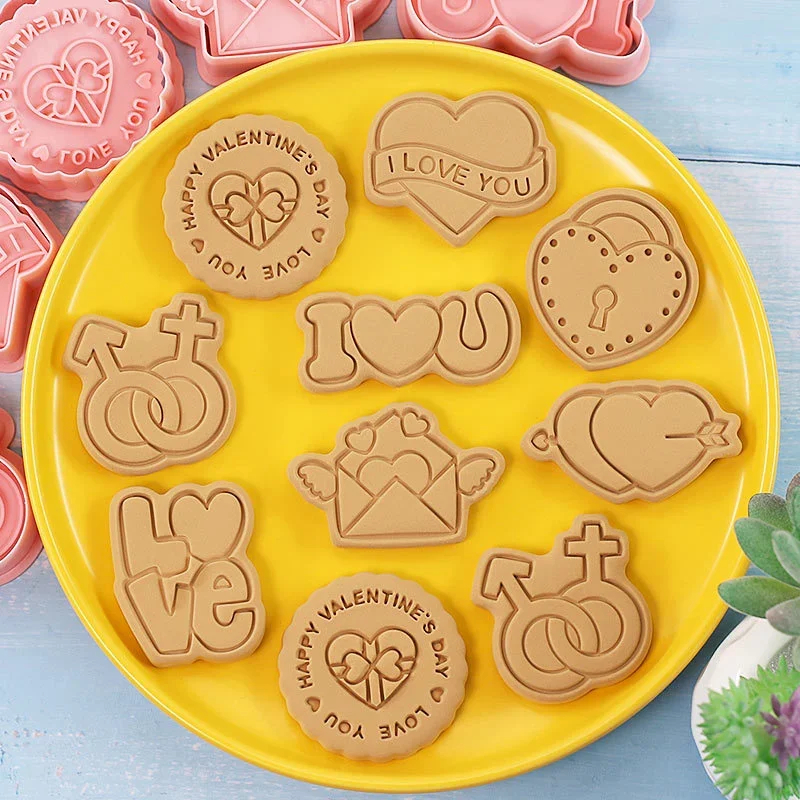 Valentines Day Cookie Cutter Set-8 Pieces Plastic Valentines Cookie  Cutters-3D Valentines Cookie Cutter Stamp for Valentine's Day Baking.