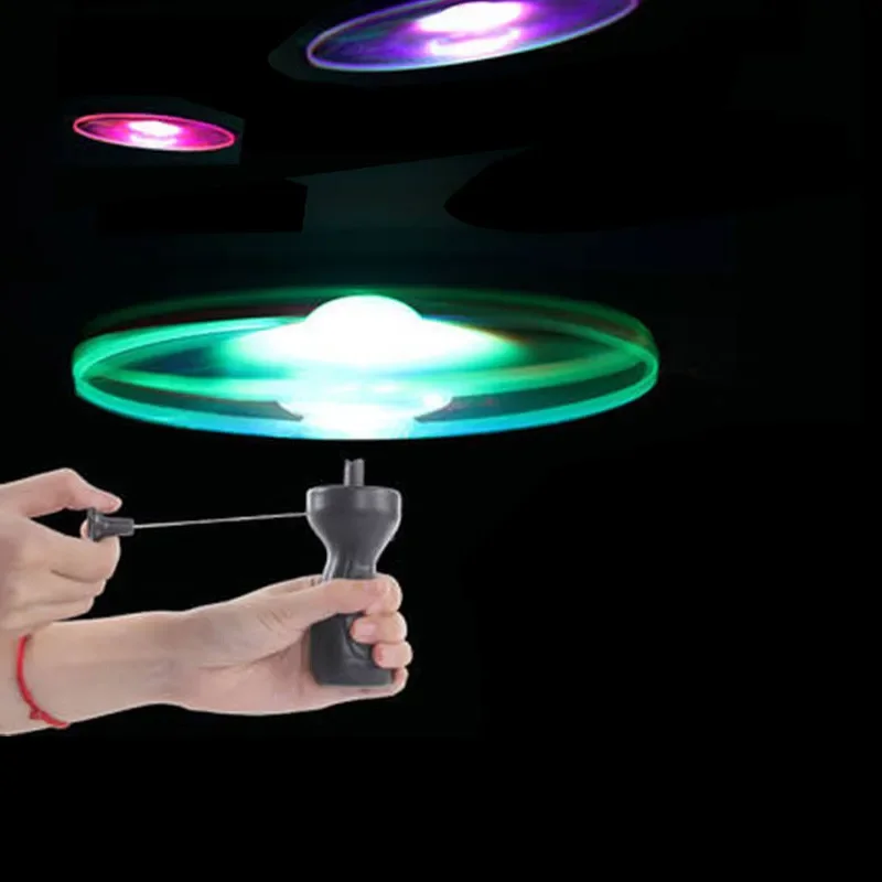 Kid Sports Pull Line Saucer Toys Children Outdoor Fun Rotating Flying Toy LED Light Parks Beach