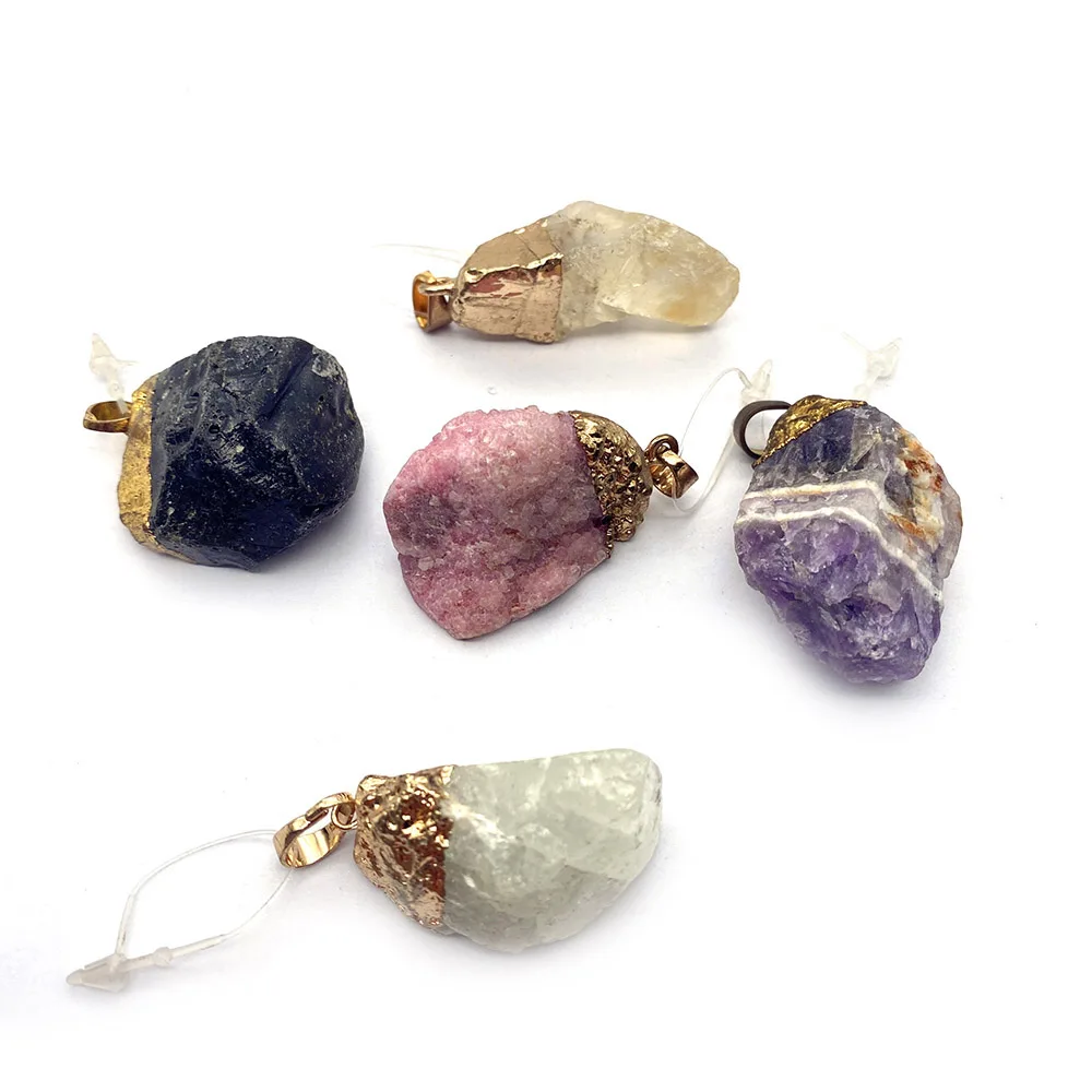 

Natural Stone Amethyst Citrine Crystal Quartz Pendants Plating Charms for DIY Women Necklace Accessories Jewelry Making Supplies