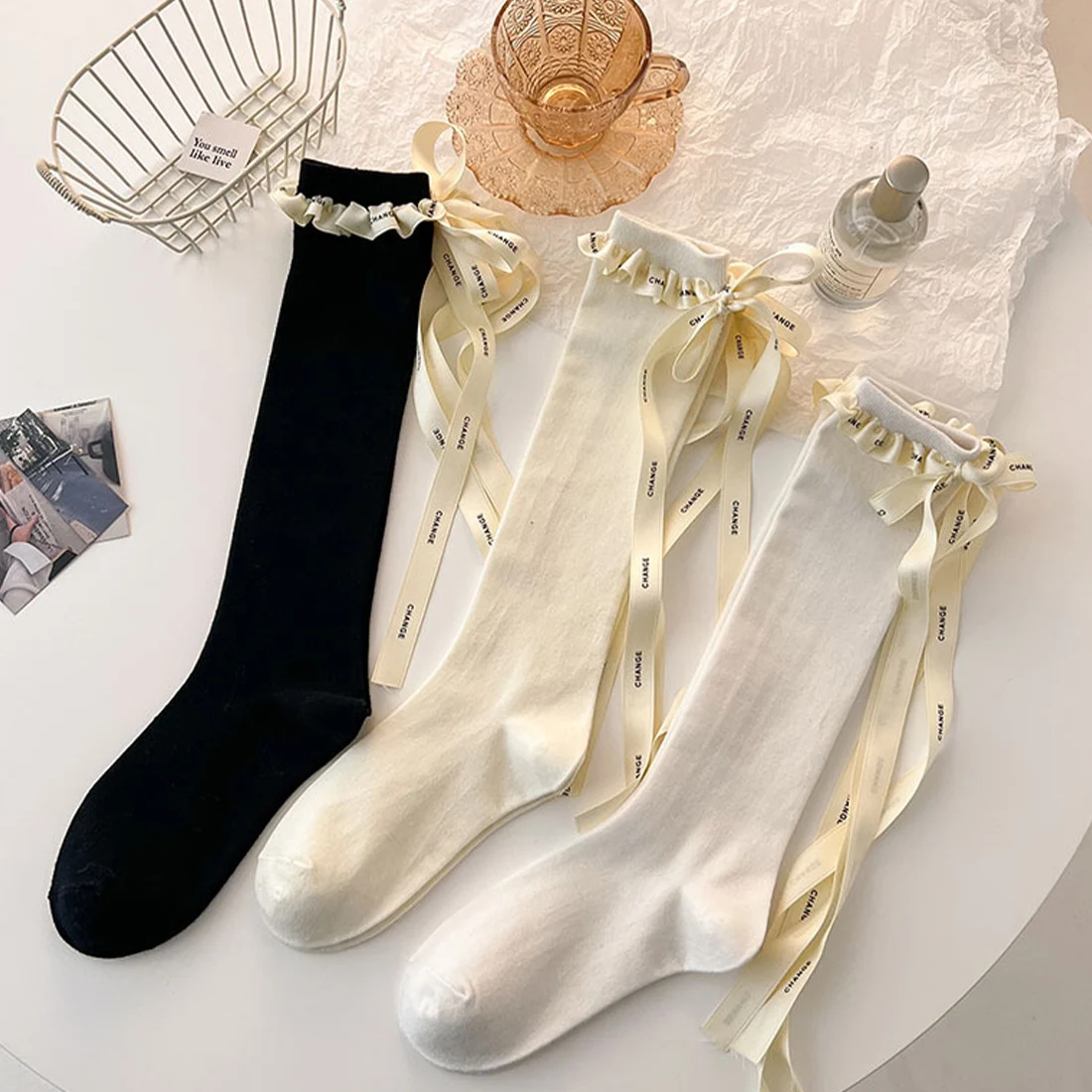 

Women Cotton Solid Color Long Socks Stockings Cross Straps Tube Socks Thigh High Socks Ladies Girls Fashion Casual Knee Socks
