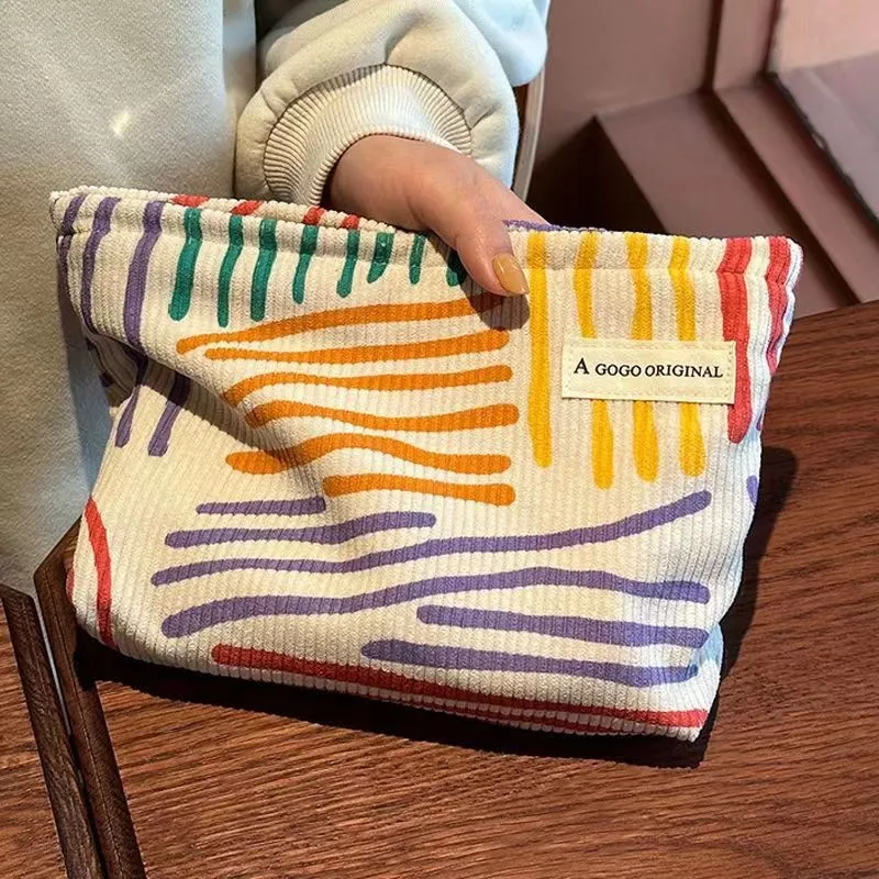 1/2pcs, 코듀로이 여성 화장품 가방 대용량 메이크업 보관 가방 여행 휴대용 주최자 지퍼 워시 가방