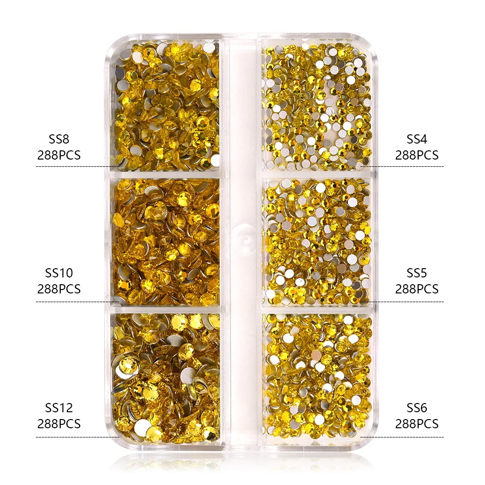 

Lemon 6 Grids Round Glitter Nail Accessories Rhinestones Small Nail Art Supplies and Decorations Gems Bulk Wholesale