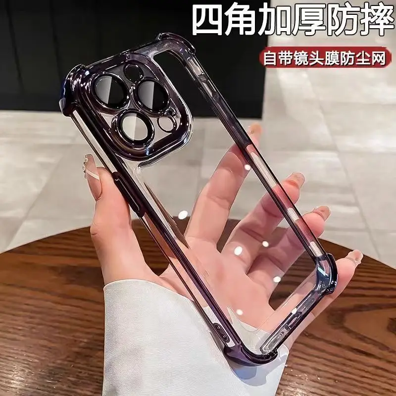 Luxury Shockproof Transparent Phone Case with Lens Film and Bumper Protection