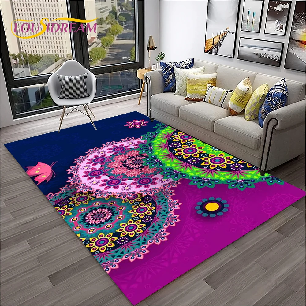 Bohemia Mandala Geometric Flower Carpet Rug for Home Living Room Bedroom Sofa Kitchen Doormat Decor,Area Rug Non-slip Floor Mat