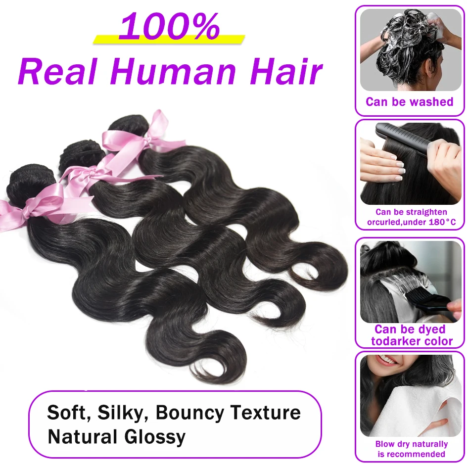 Human Hair Bundles 28 30 40 Inch Water Wave Extensions 1 3 4 Bundles