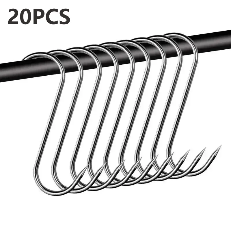 Stainless Steel S Hooks with Sharp Tip Utensil Meat Bedroom Clothes Hanger  Hanging Hooks for Butcher Shop Kitchen Baking Tools