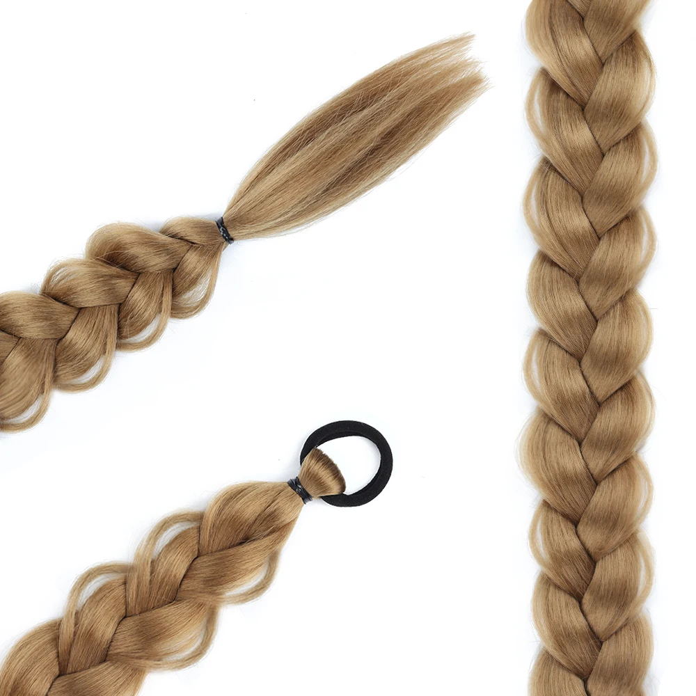 Synthetic Long Twist Braid Ponytail Extensions With Rubber Band 24 Inch Boxing Braided Hair Extensions For Women Daily Use