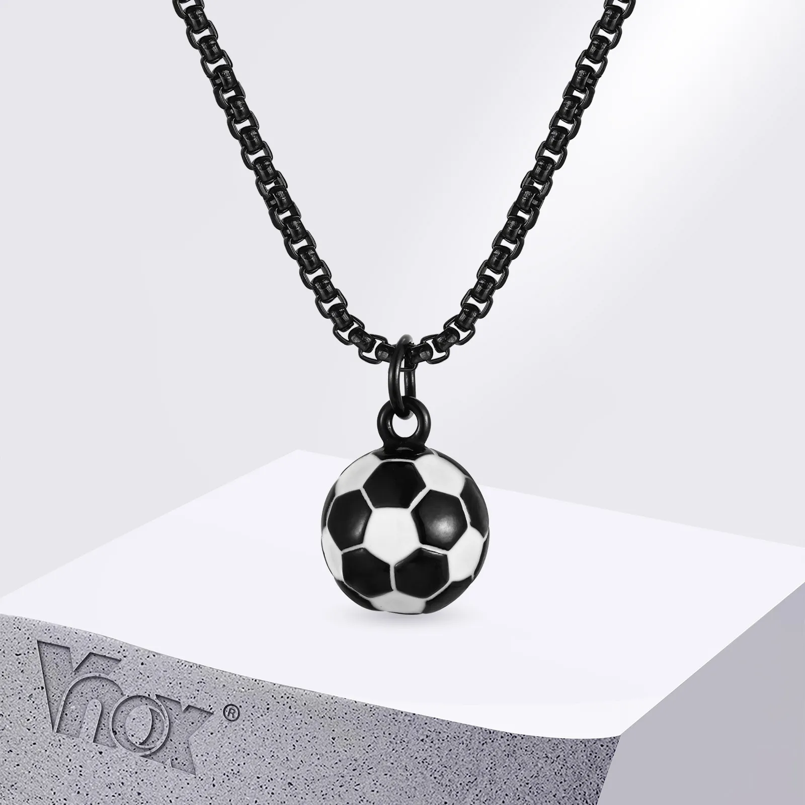 Vnox Lucky 3D-Fußball-Fußball-Anhänger-Halsketten für Männer und Jungen, Edelstahl-Kragen, Sohnsportler, Sportliebhaber, Glücksgeschenk
