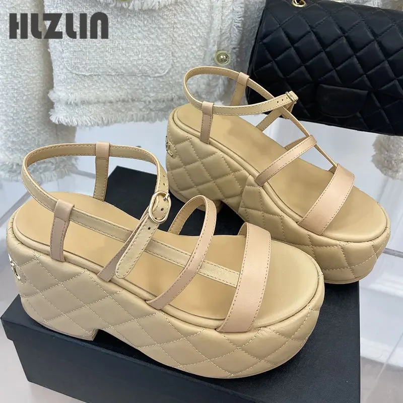 

2023 New High-heeled Slippers Women's Summer Thick Sole Wedged Sandals Size 35-41