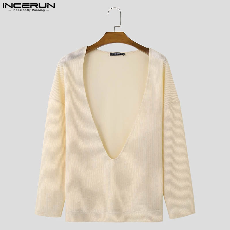 INCERUN Men Pullovers Solid Color Knitted Deep V Neck Long Sleeve Casual Men Clothing Streetwear 2024 Fashion Sweaters S-5XL 4
