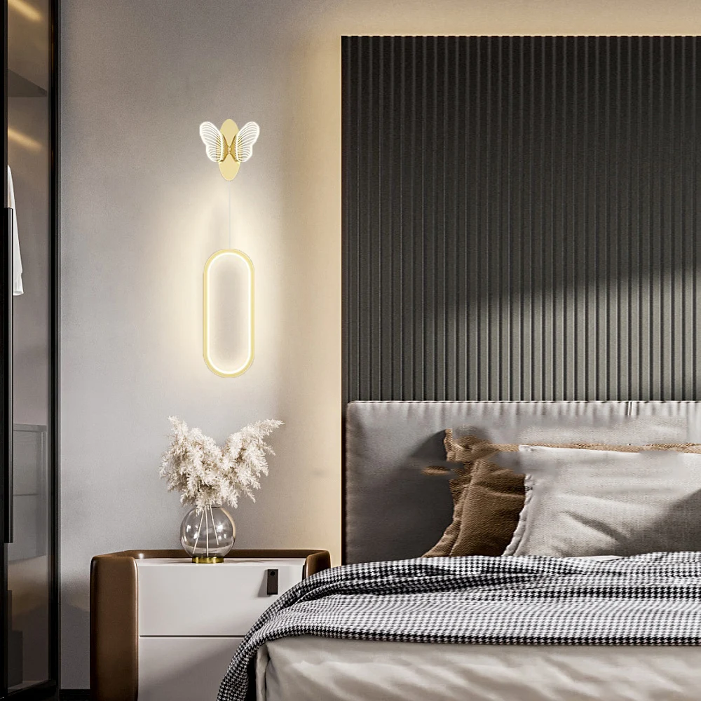 Nordic New bedroom bedside butterfly wall lamp Luxury home decoration salon luminaria Simple living room hallway wall light