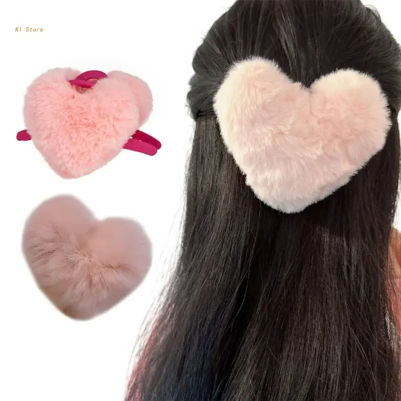 

Plush Hair Clip 2.4 Inch Fluffy Heart Decors Hair Claw Cute Scrunchie for Women Girls Styling for Thick Hair Thin Hair