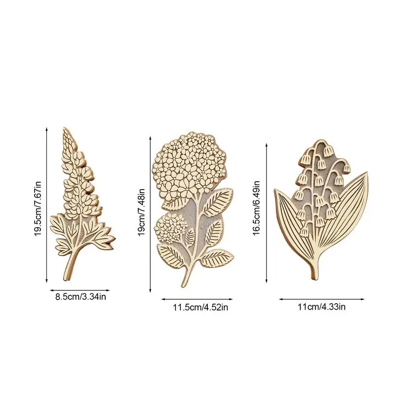 Botanical self ink stamps Vintage Wood Plant Stamp 3pcs Retro Plant Floral Seal Clear Pattern Stamps For Stationery Handbook Card Making