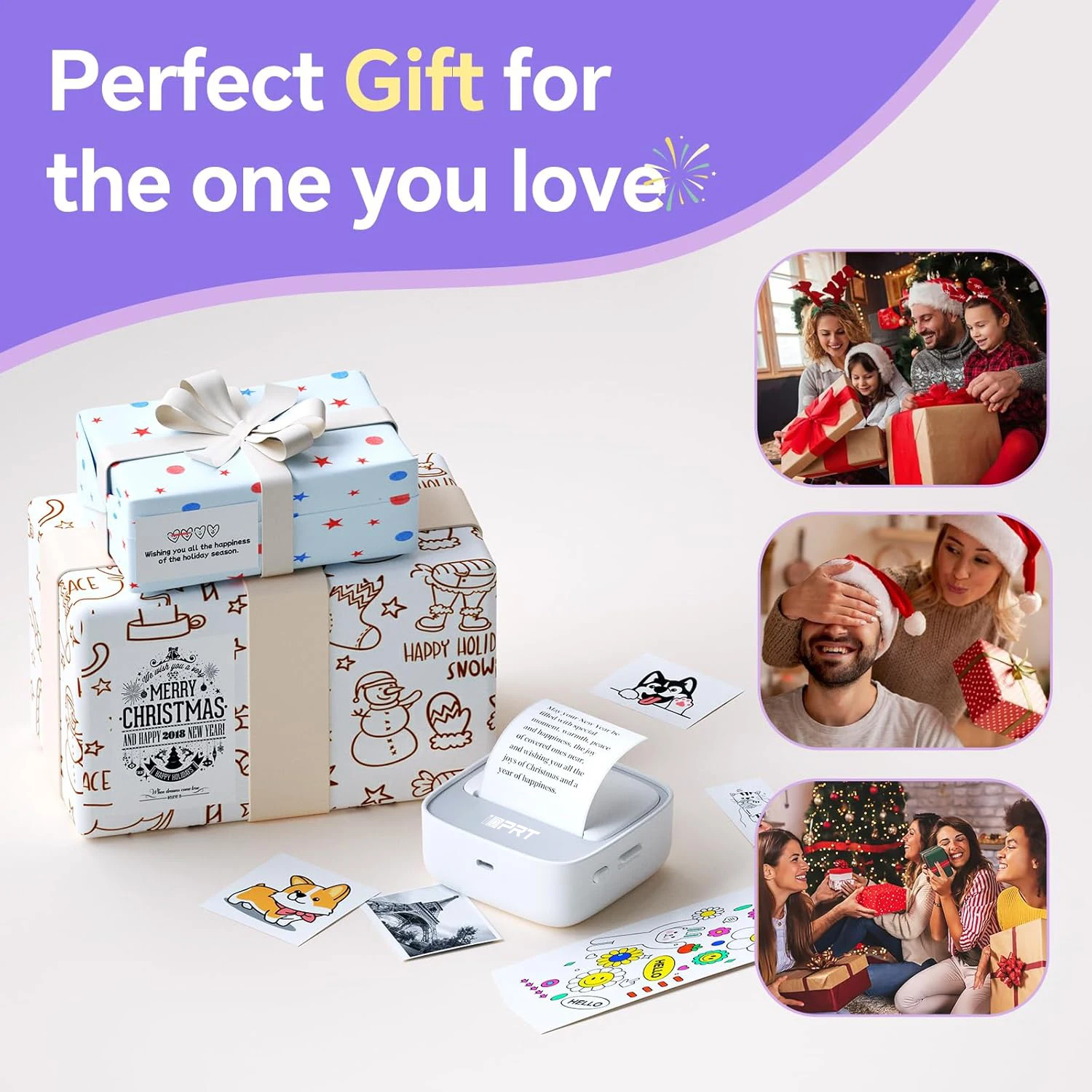 HPRT S1 Mini Bluetooth Thermal Printer or 57mm Photo Paper Sticker Inkless Printing Compatible Android & iOS