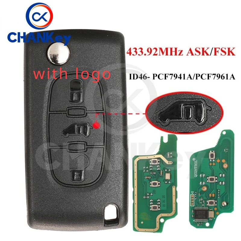 

CHANKey 433 МГц ID46 Раскладной Автомобильный ключ с дистанционным управлением для (фургона) Citroen Dispatch Berlingo Peugeot Expert Partner 207 307 308 3008 Ce0523/536