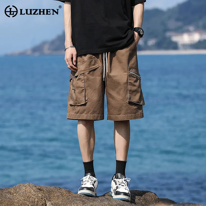 

LUZHEN карманы Сращивание Дизайн однотонные модные новые пятиконечные брюки Летние Стильные мужские прямые шорты Бесплатная доставка LZ2586