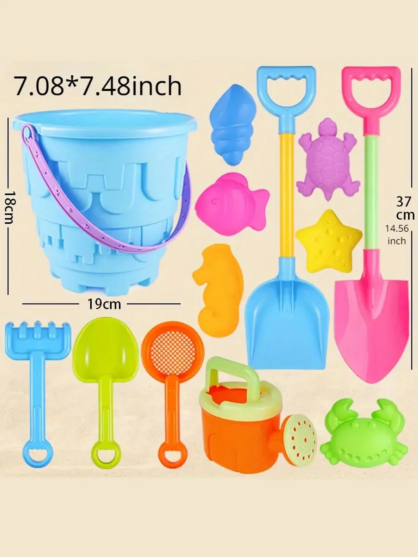 Children's beach toy set, play in water and sand, big sand shovel, beach bucket, sand dredging tools 2