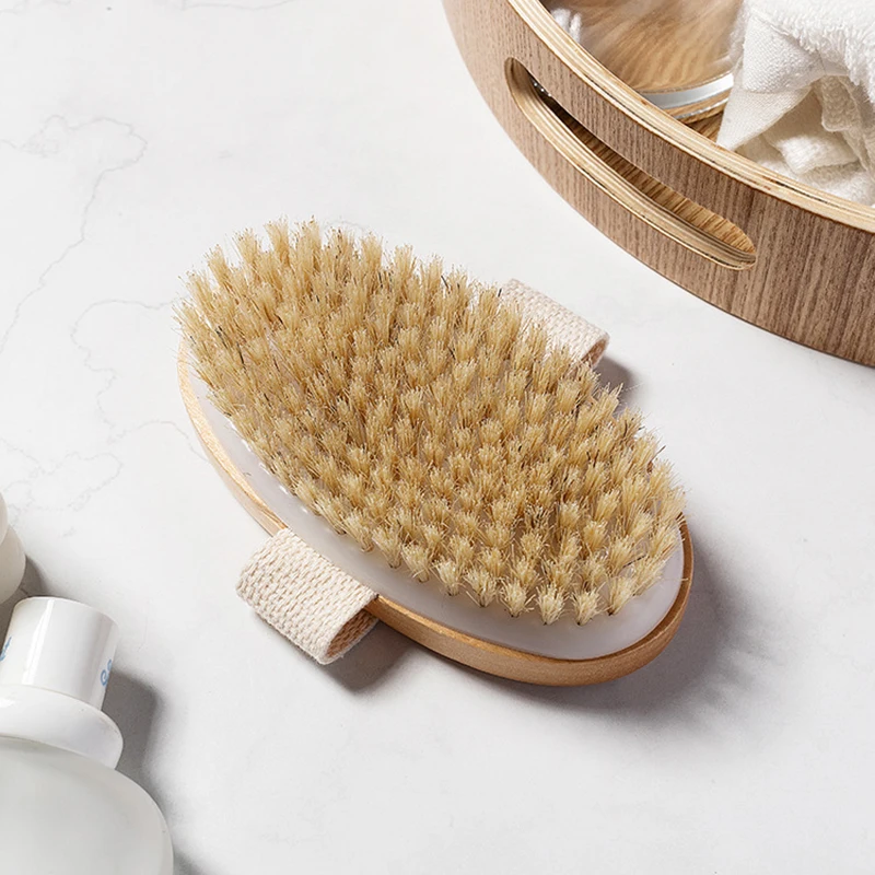 Natural Bristle Brush Soft Wet Dry Skin Body SPA Brush Bath Massager Home