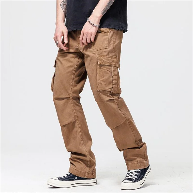 

New Multi-pocket Pants Men High Street Loose Straight Cargo Wide Leg Design Trousers Spring Summer Male Clothing Bottoms 38