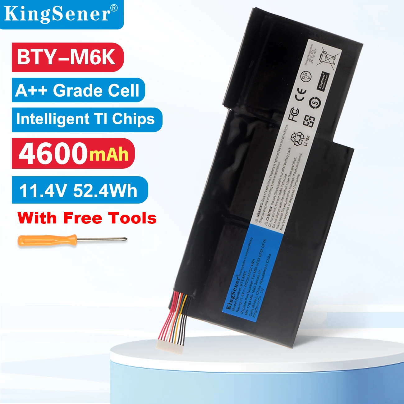 KingSener BTY-M6K Laptop Battery for MSI MS-17B4 MS-16K3 GF63 Thin 8RD 8RC GF75 Thin 3RD 8RC 9SC GF65 Thin 9SE/SX 10SDR