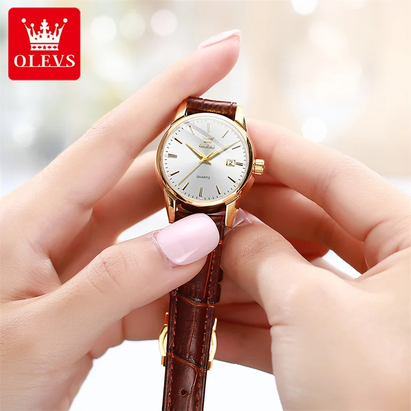 OLEVS Brand New Fashion Womens Watches Top Brand Luxury Leather Waterproof Date Quartz Watch for Women Clock Relogio Feminino