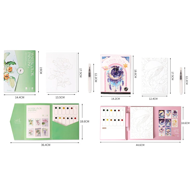 1Set Creative Coloring Book Watercolor Painting Set With 12-Color Solid Paint Kids Stress Relief Parent-Child Watercolor Art Kit - 6