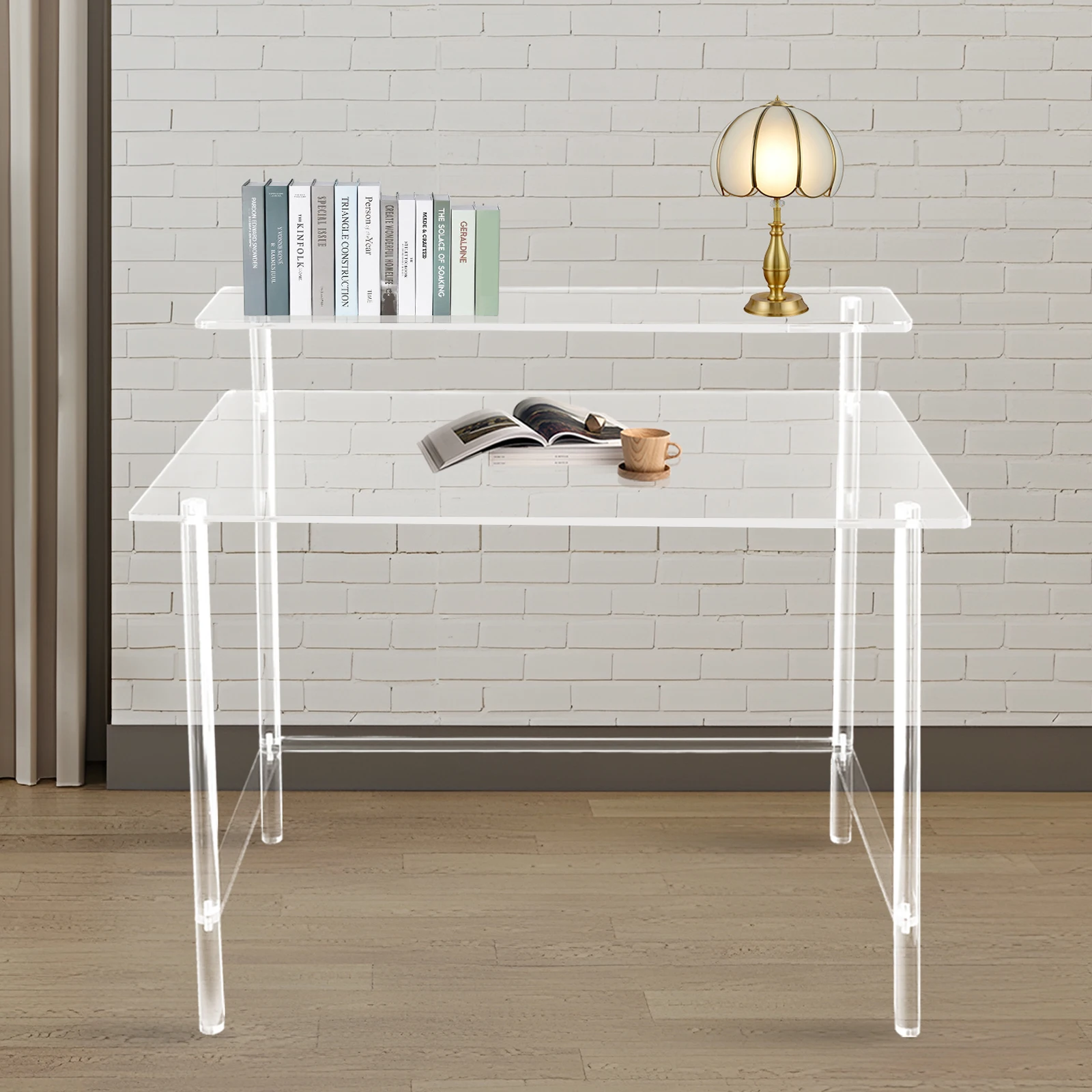 Home Office Desk 2-tier Acrylic Desk Modern Clear Desk Study Writing ...