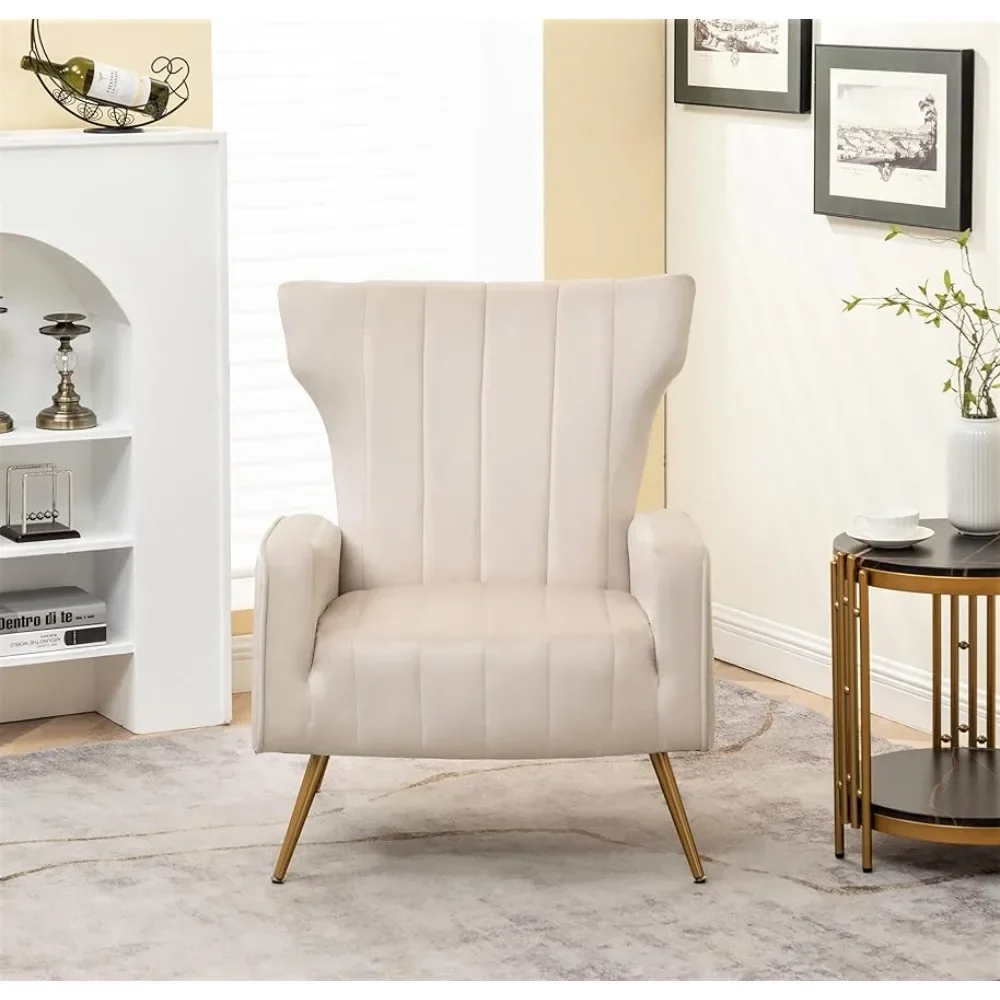 

Living room chair modern velvet upholstery chair, passage tufted bedroom, office or living room furniture, beige