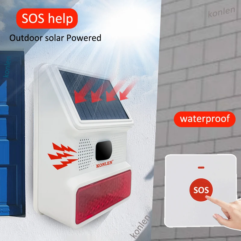 Medical alert button Emergency alarm button SOS Help Call Button Solar Emergency Alarm Siren Outdoor Panic Crisis Survival Self Defense for Elderly