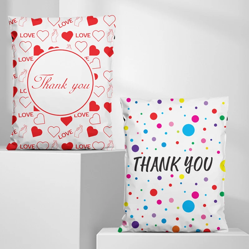 10x13 inch Thank you Express Bag Colored Dots Print Shipping Envelope Business Packing Supplies Plastic Courier Bags 100Pcs 50pcs flower printed shipping bags 10x13inch plastic envelope small business supplies clothing packaging courier bag pouches