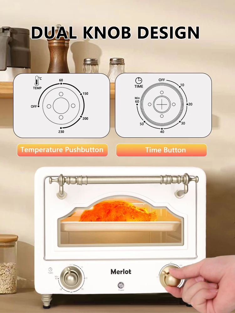 9L Retro Toaster Oven Multifunctional Household Pizza Electric Oven Meat Grill Bread Timing Baking Machine Kitchen Appliances 3