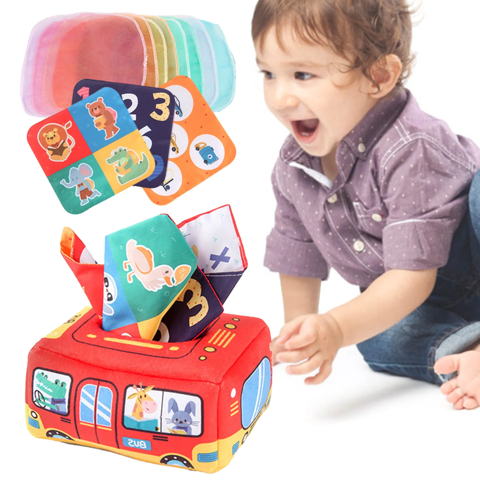 

Baby Tissue Box Toy Colorful Juggling Rainbow Dance Scarves STEM Montessori Educational Preschool Learning Toys Sensory Bin