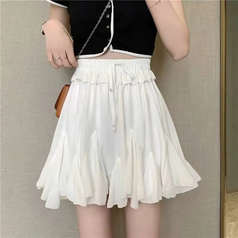 2023 Summer Fashion High Waist Lace Up Irregular Hip Wrap A-line Cute Age Reducing Unique Lining Anti Glare Ponchy Short Skirt