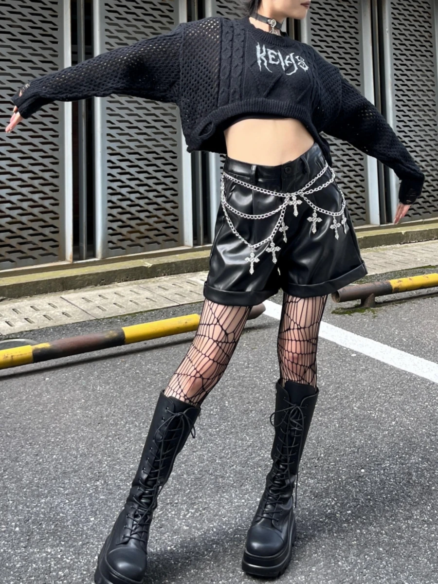 Straight Shorts Pants Fashion Women's Shorts Summer Autumn Punk Subculture PU Leather Shorts Pocket High Waist Shorts for Lady