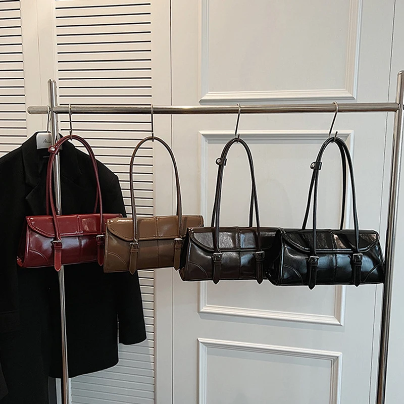 High End Burgundy Oil Wax Leather Underarm Bag Elegant Women's Magnetic Buckle Shoulder Bag Commuter Versatile Ladies Tote Bags