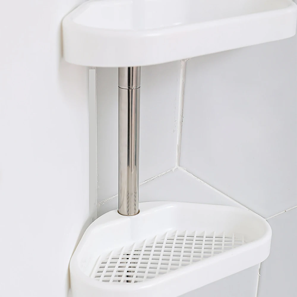 Bathroom Corner Shower Tension Pole Rust Proof Telescopic Rod 4 Tier Storage Rack Shower Organizer Stainless Steel Decor Shelf 5